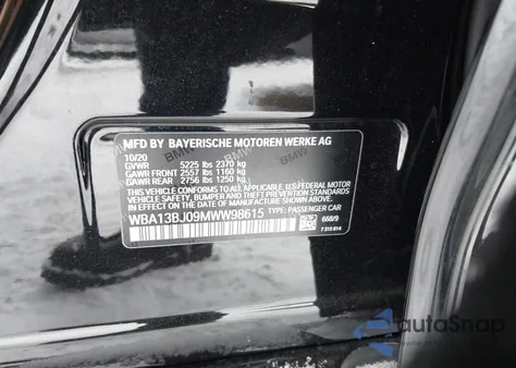 2021 BMW 530I xDrive z USA, uszkodzony, nr VIN WBA13BJ09MWW98615